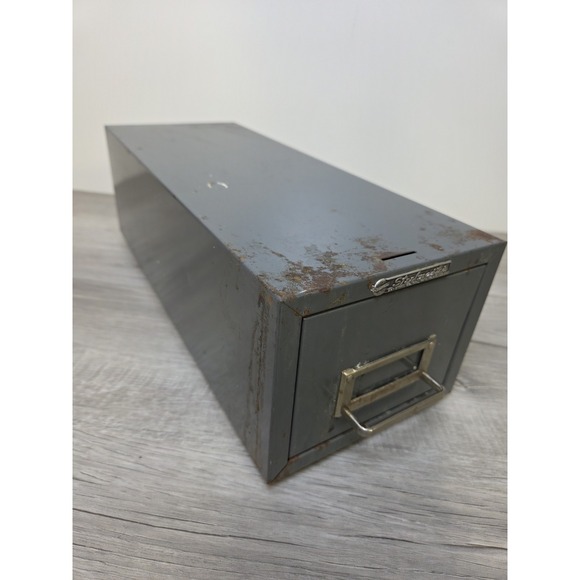 Vintage Gray Steelmaster 3x5 Index Card File Stackable Drawer 16 x 6 3/8 x 5 1/2 - Picture 1 of 12